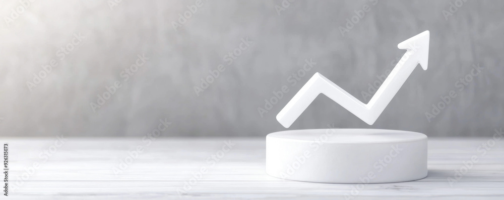 Poster minimalistic design showcasing a growth trend with a white arrow symbolizing progress and success on