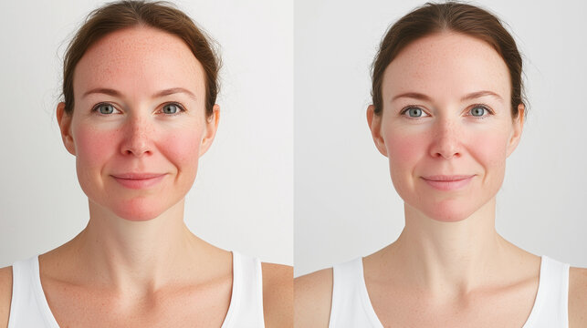 Lady red face Before After Skincare Treatment Rosacea Reduction Dermal Clinic Skin Transformation Medical Spa Rejuvenation IPL Chemical Peel Needling LED Vitamin Infusion skincare salon woman redness 