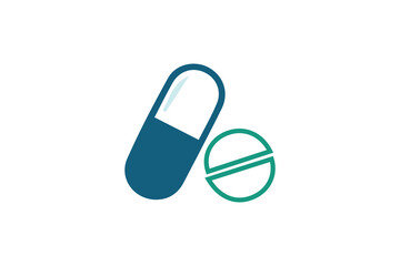 A vector illustration of two medicine tablets: a blue capsule and a green round pill, isolated on a white background. Ideal for pharmaceutical and healthcare designs.
