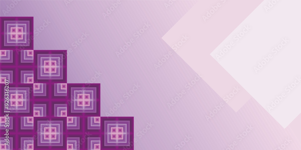 Poster composition of square geometric areas and empty space with gradient colors and violet tones as inspiration for textile design and background design in visual communication