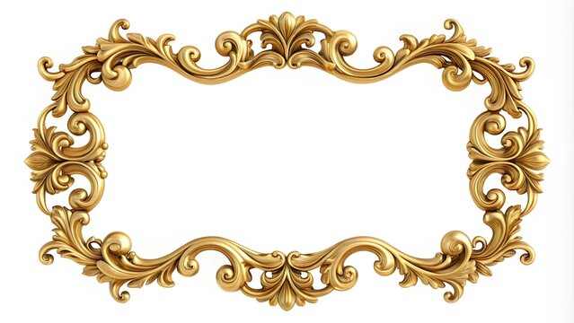 Asymmetric gold frame scroll with intricate design on white background, scroll, gold, frame, elegant, intricate, design