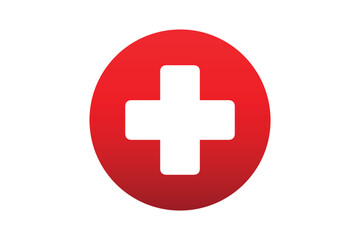 A vector illustration of a red circle with a white medical cross in the center, symbolizing healthcare, emergency services, first aid, or medical assistance.