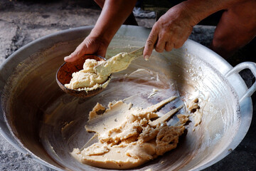 Traditional way of making palm sugar, coconut sugar.