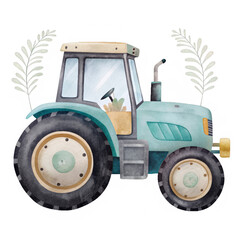 Farm tractor watercolor illustration for kids clothes and prints isolated clipart