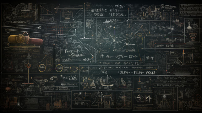 Complex Theoretical Physics Chalkboard Filled With Advanced Mathematical Equations Diagrams And Scientific Notations