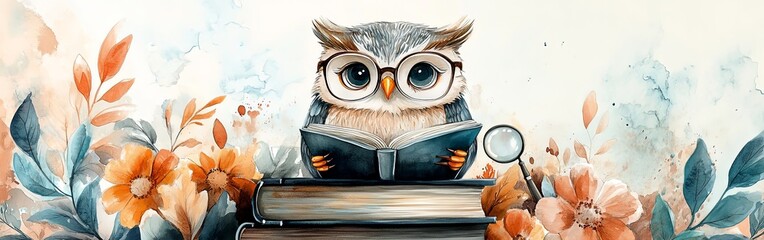 Wise Owl Immersed in Book Knowledge