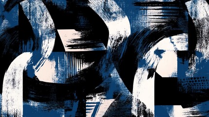 Abstract Digital Painting with Blue, Black, and White