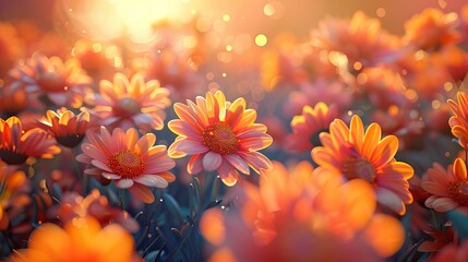 Obraz premium Vibrant Orange Flowers in Warm Sunset Glow