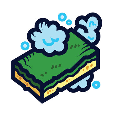 green sponge cleaning with bubbles clip art preview