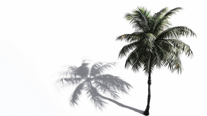 Isolated 3d model of palm tree with shadow on white background. Top view. Generative AI