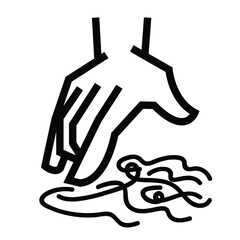 Hand reaching fallen hairs on floor icon illustration isolated on square white background. Simple flat outlined cartoon art styled drawing.