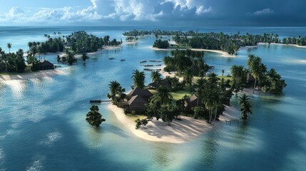 Obraz premium Lush tropical islands surrounded by clear blue waters showcase a serene paradise setting