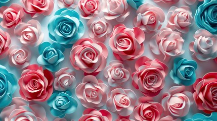 Bold Floral Pattern in Pink, Blue and White