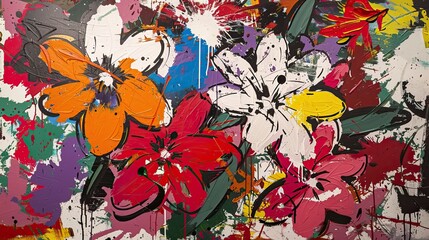 Fototapeta premium Vibrant Abstract Floral Painting with Bold Colors