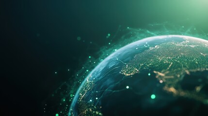 Obraz premium Stunning Global Perspective: The Earth Illuminated in a Captivating Green Glow Showcasing Urban Centers and Connectivity in Nighttime Splendor