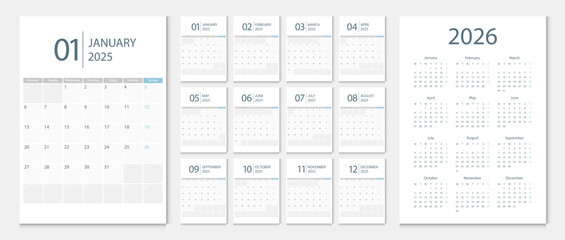 Calendar 2025, calendar 2026 week start Monday corporate design template vector. Desk calendar 2025