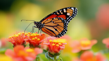 A butterfly named Danaus chrysippus is commonly seen on flowers. It's often called the plain tiger, African queen, or African monarch. --ar 16:9 --v 6.1 Job ID: a9ef17ef-6ea9-4aa8-9829-5a759a5abe11