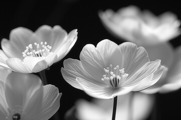 Monochrome black and white artistic photo of a wild flowers in nature.