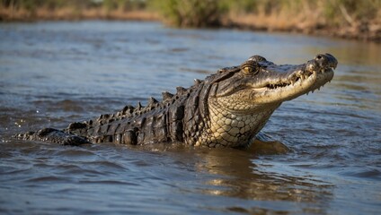 Obraz premium a crocodile that swims in an African river