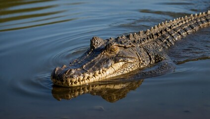 Obraz premium a crocodile that swims in an African river