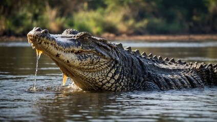 Fototapeta premium a crocodile that swims in an African river