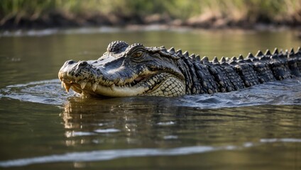 Fototapeta premium a crocodile that swims in an African river