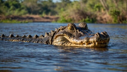 Obraz premium a crocodile that swims in an African river