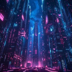 Neon-Lit Skyscraper: A Futuristic Technology Hub