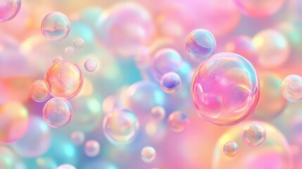 A dreamy background of colorful bubbles floating in soft pastel hues, creating a whimsical atmosphere perfect for artistic designs.