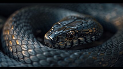 Venomous Snake Coiled with Intense Fangs and Striking Eyes.