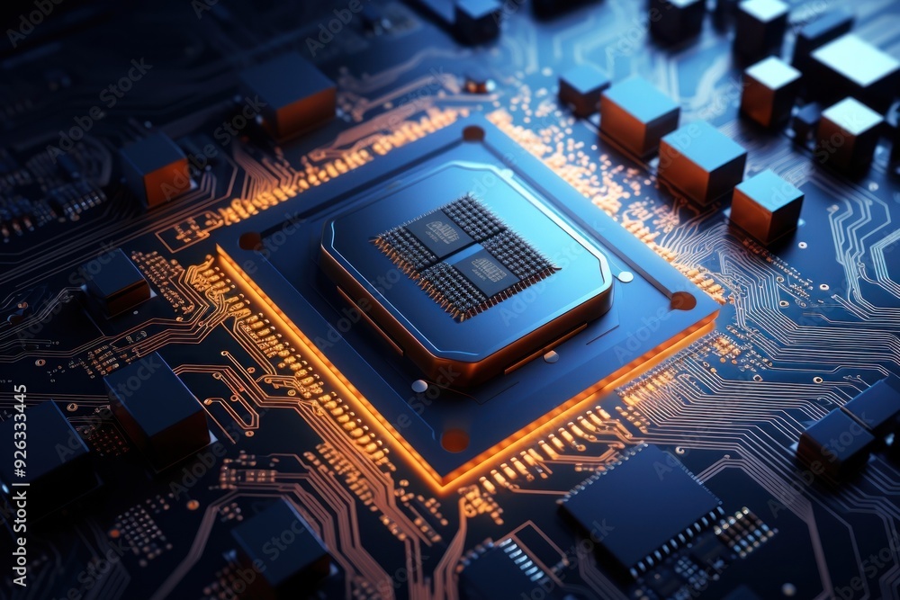 Poster artificial intelligence motherboard technology computer. image by rawpixel.