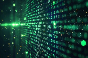 Obraz premium Green Dark Binary Code with Data Streaming Background created with Generative AI