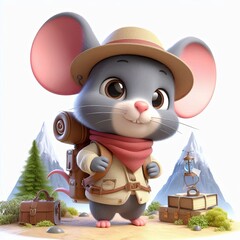Fototapeta premium Cute A brave little mouse on an adventure 3d Generative AI 