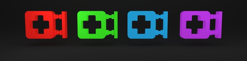 Obraz premium Colorful Hospital signboard icon isolated on black background. Minimalism concept. 3D render illustration