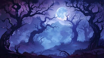 spooky halloween background with trees and moon