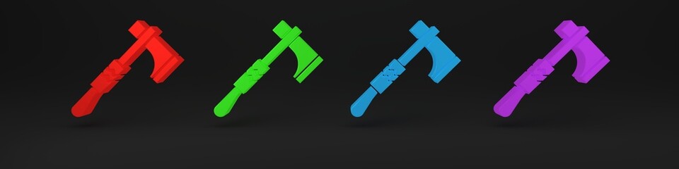 Colorful Native american tomahawk axe icon isolated on black background. Minimalism concept. 3D render illustration