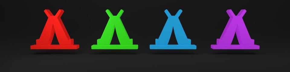 Colorful Traditional indian teepee or wigwam icon isolated on black background. Indian tent. Minimalism concept. 3D render illustration © Vadim