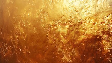 Obraz premium Golden wall texture background. Shiny yellow gold foil paint on a surface, reflecting light with a glossy finish, creating a vibrant and luxurious wallpaper effect