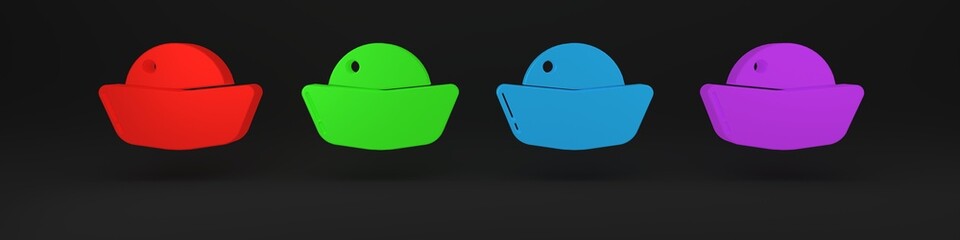 Colorful Sushi icon isolated on black background. Traditional Japanese food. Minimalism concept. 3D render illustration