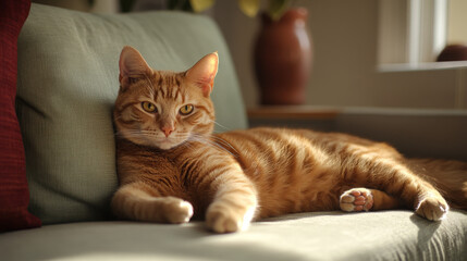 A cuddly ginger feline lounges in the living room. --ar 16:9 --v 6.1 Job ID: 1409d71a-c442-412c-9f77-a8f4bec0d278
