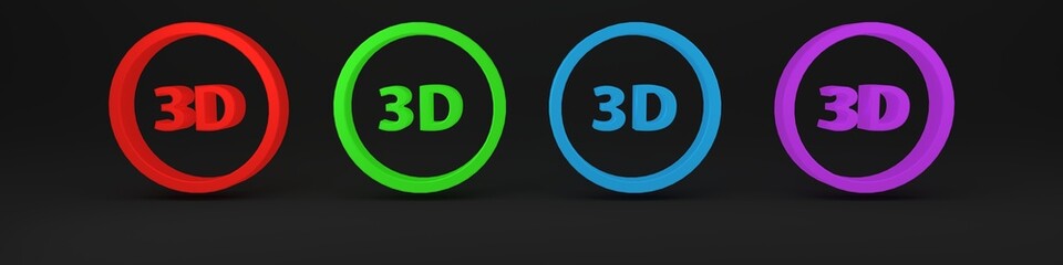 Colorful 3D word icon isolated on black background. Minimalism concept. 3D render illustration