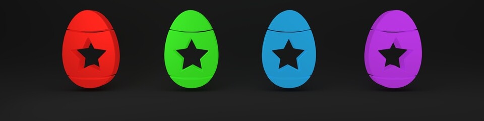 Colorful Easter egg icon isolated on black background. Happy Easter. Minimalism concept. 3D render illustration
