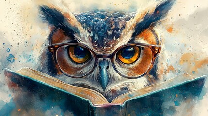 Wise Owl Immersed in Book Knowledge