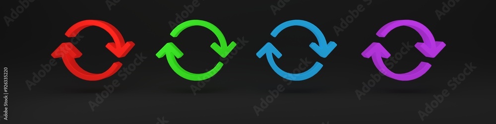 Poster colorful refresh icon isolated on black background. reload symbol. rotation arrows in a circle sign.