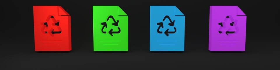 Colorful Paper with recycle icon isolated on black background. Minimalism concept. 3D render illustration