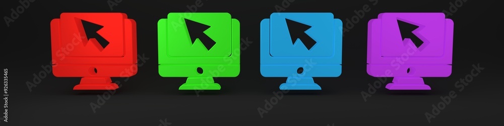 Aufkleber colorful computer monitor and cursor icon isolated on black background. computer notebook with empty