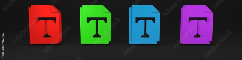 Poster colorful text file document icon isolated on black background. minimalism concept. 3d render illustr