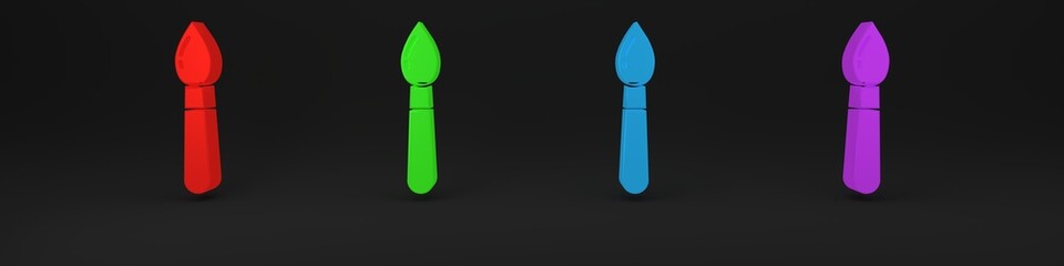 Colorful Paint brush icon isolated on black background. Minimalism concept. 3D render illustration