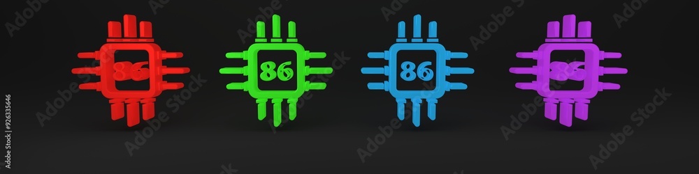 Aufkleber Colorful Computer processor with microcircuits CPU icon isolated on black background. Chip or cpu with circuit board. Micro processor. Minimalism concept. 3D render illustration