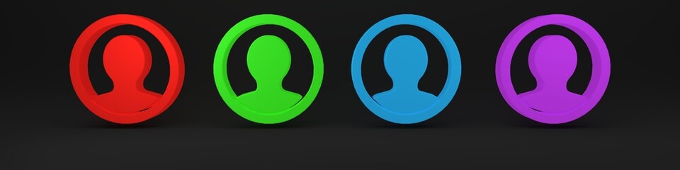 Colorful Create account screen icon isolated on black background. Minimalism concept. 3D render illustration